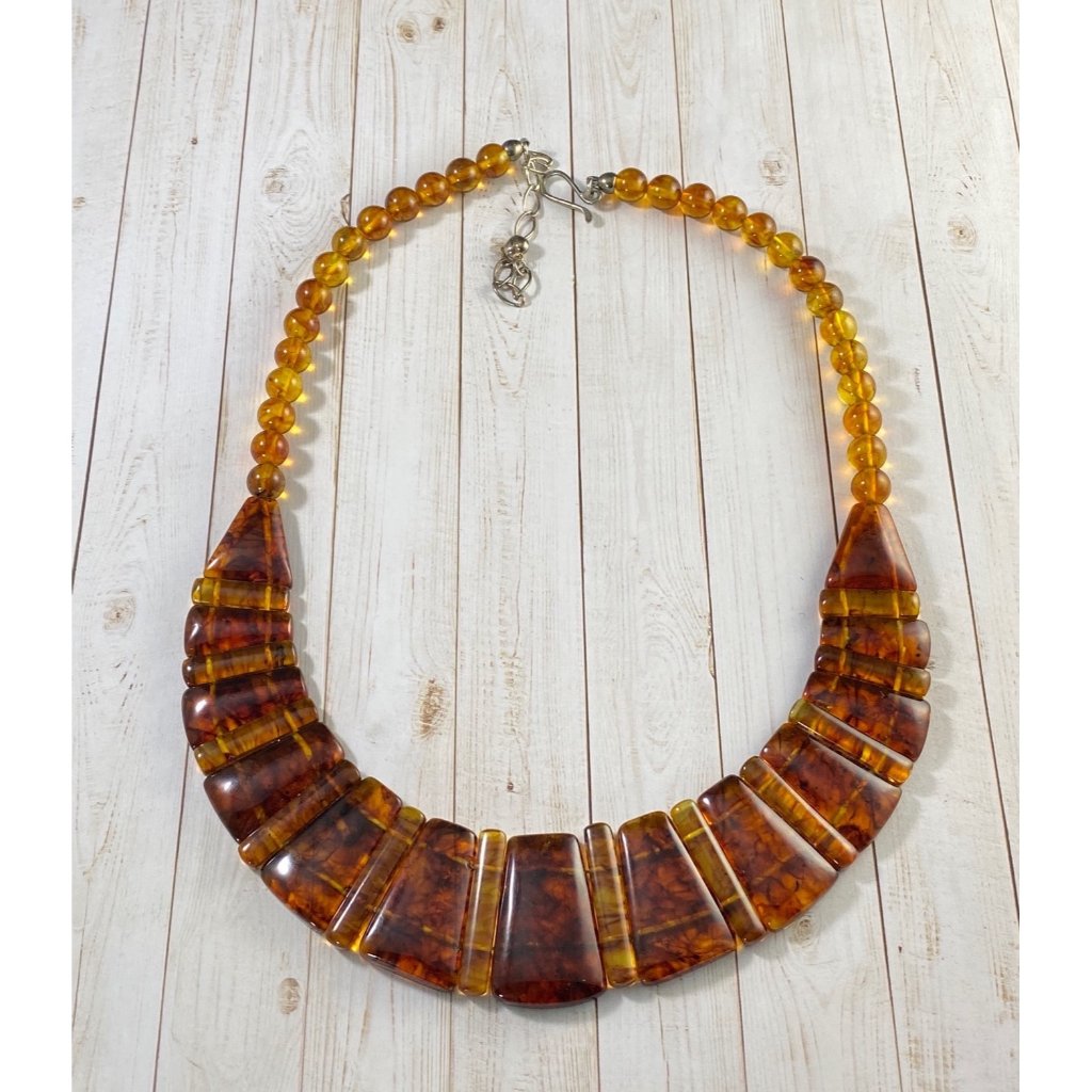 Jay King Dtr Necklace 925 Graduated Amber Beaded Designer Signed